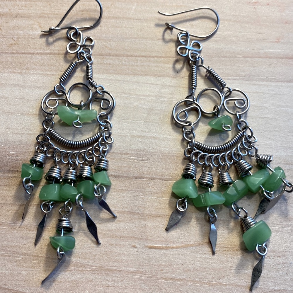 Argentinian silver and green stone dangle earrings